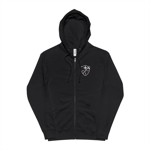 Charcoal Zip Hoodie with Minimal Shield Logo