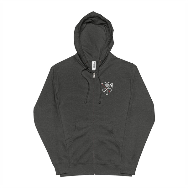 Charcoal Zip Hoodie with Minimal Shield Logo